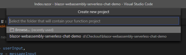 New Function Project - Select Folder